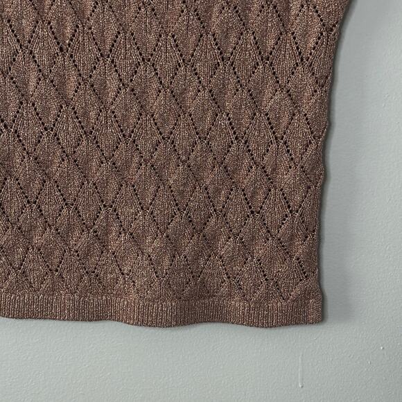 White House Black Market Dolman Sweater Rose Gold Sparkle Open Knit Size Small - Picture 3 of 13